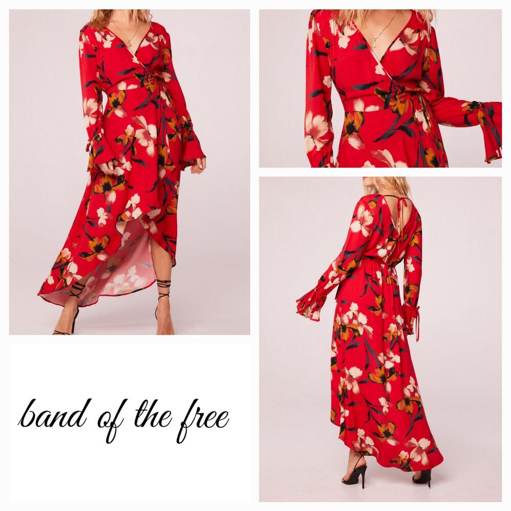 NWT Band of the Free Polly Floral‎ Faux Wrap Hi-Lo Maxi Dress Sz. M [8-10] Red